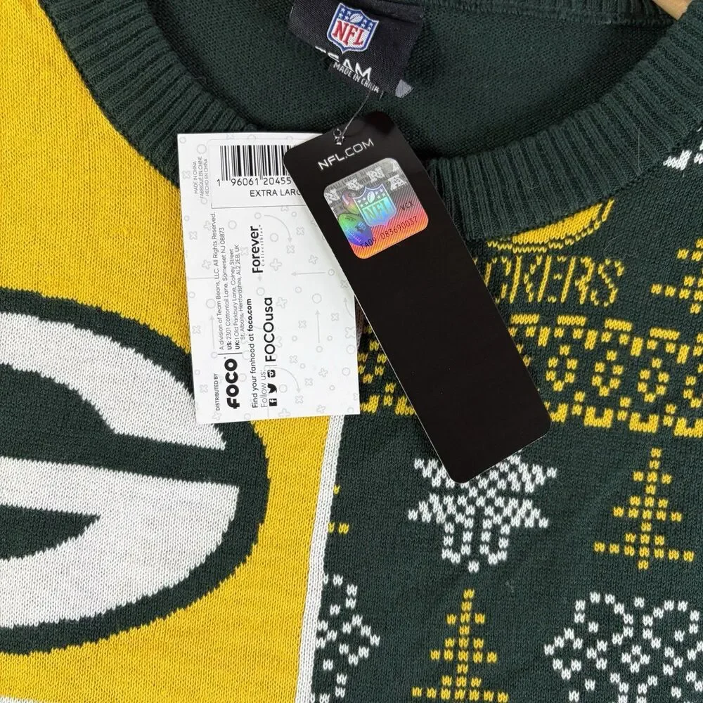 Green Bay Packers Sweater Mens XL Foco Brand NFL Winter Christmas Festive NWTGS